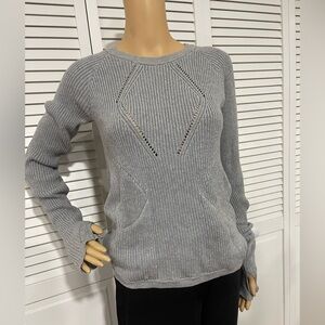 lululemon athletica Light Gray Ribbed Crewneck Sweater with Diamond Openwork